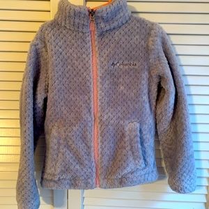 Columbia fleece jacket size XS (6/6X) Gray with pink zipper
